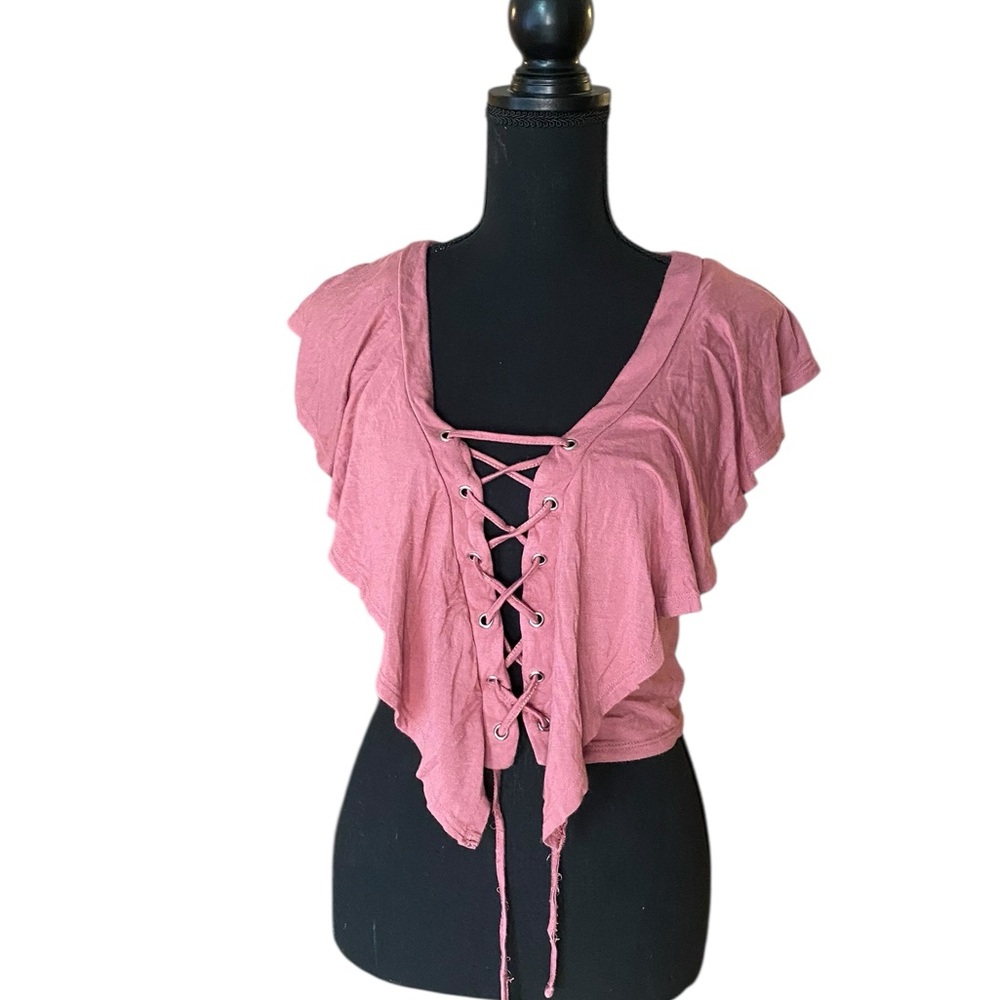 Vintage Whimsigoth Millenial Diva Charlotte Russe Pink Flutter Sleeve CropTop XS
